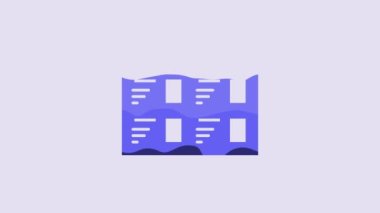 Blue Online play video icon isolated on purple background. Film strip with play sign. 4K Video motion graphic animation.