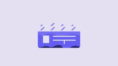 Blue Movie clapper icon isolated on purple background. Film clapper board. Clapperboard sign. Cinema production or media industry. 4K Video motion graphic animation.