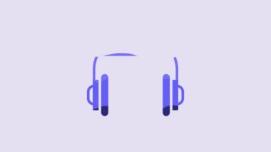 Blue Headphones icon isolated on purple background. Support customer service, hotline, call center, faq, maintenance. 4K Video motion graphic animation.