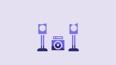 Blue Home stereo with two speaker s icon isolated on purple background. Music system. 4K Video motion graphic animation.