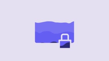 Blue Folder and lock icon isolated on purple background. Closed folder and padlock. Security, safety, protection concept. 4K Video motion graphic animation.