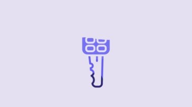 Blue Car key with remote icon isolated on purple background. Car key and alarm system. 4K Video motion graphic animation.
