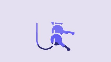 Blue Bunch of keys icon isolated on purple background. 4K Video motion graphic animation.