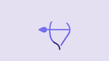 Blue Medieval bow and arrow icon isolated on purple background. Medieval weapon. 4K Video motion graphic animation.
