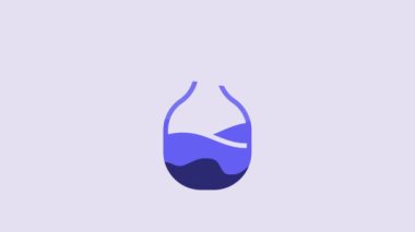 Blue Old bottle of wine icon isolated on purple background. 4K Video motion graphic animation.