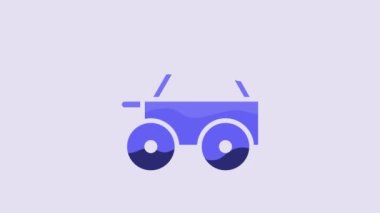 Blue Wooden four-wheel cart with hay icon isolated on purple background. 4K Video motion graphic animation.