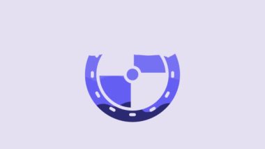 Blue Round wooden shield icon isolated on purple background. Security, safety, protection, privacy, guard concept. 4K Video motion graphic animation.