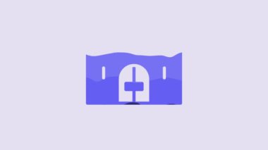 Blue Medieval castle gate in a stone wall icon isolated on purple background. Medieval fortress. Protection from enemies. 4K Video motion graphic animation.