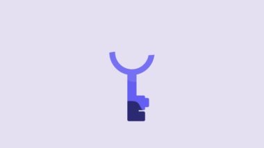Blue Old key icon isolated on purple background. 4K Video motion graphic animation.
