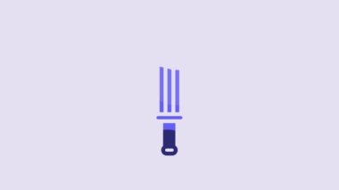Blue Medieval sword icon isolated on purple background. Medieval weapon. 4K Video motion graphic animation.