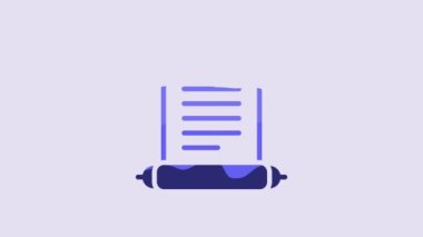 Blue Decree, paper, parchment, scroll icon icon isolated on purple background. 4K Video motion graphic animation.