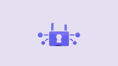 Blue Cyber security icon isolated on purple background. Closed padlock on digital circuit board. Safety concept. Digital data protection. 4K Video motion graphic animation.