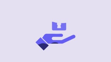 Blue Lock in hand icon isolated on purple background. Padlock sign. Security, safety, protection, privacy concept. 4K Video motion graphic animation.