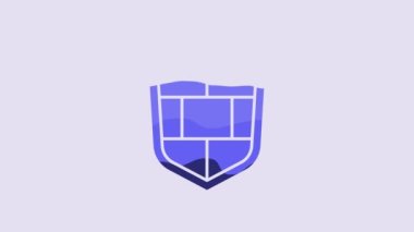 Blue Shield with cyber security brick wall icon isolated on purple background. Data protection symbol. Firewall. Network protection. 4K Video motion graphic animation.