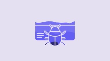 Blue System bug in credit card icon isolated on purple background. Code bug concept. Bug in the system. Bug searching. 4K Video motion graphic animation.
