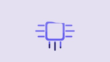 Blue Computer processor with microcircuits CPU icon isolated on purple background. Chip or cpu with circuit board. Micro processor. 4K Video motion graphic animation.