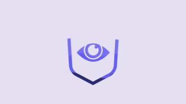 Blue Shield and eye icon isolated on purple background. Security, safety, protection, privacy concept. 4K Video motion graphic animation.