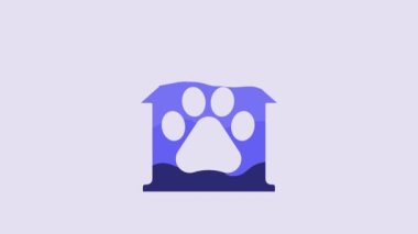 Blue Pet house icon isolated on purple background. 4K Video motion graphic animation.