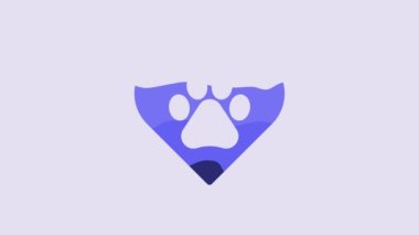 Blue Heart with animals footprint icon isolated on purple background. Pet paw in heart. Love to the animals. 4K Video motion graphic animation.