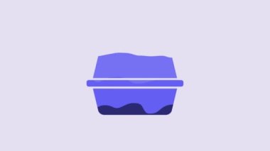 Blue Pet carry case icon isolated on purple background. Carrier for animals, dog and cat. Container for animals. Animal transport box. 4K Video motion graphic animation.
