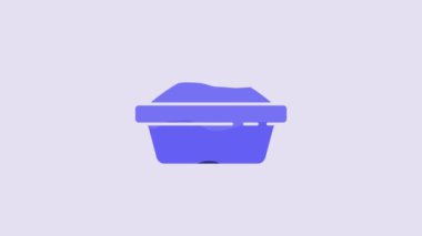 Blue Pet food bowl for cat or dog icon isolated on purple background. Dog or cat paw print. 4K Video motion graphic animation.