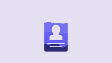 Blue Identification badge icon isolated on purple background. It can be used for presentation, identity of the company, advertising. 4K Video motion graphic animation.