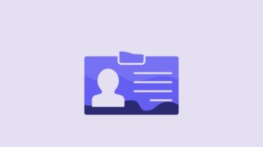 Blue Identification badge icon isolated on purple background. It can be used for presentation, identity of the company, advertising. 4K Video motion graphic animation.