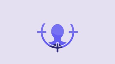 Blue Head hunting icon isolated on purple background. Business target or Employment sign. Human resource and recruitment for business. 4K Video motion graphic animation.