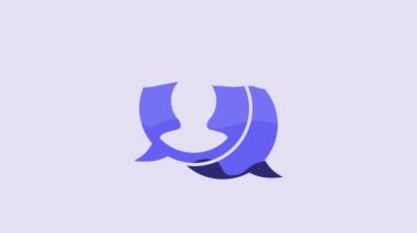 Blue Speech bubble chat icon isolated on purple background. Message icon. Communication or comment chat symbol. 4K Video motion graphic animation.