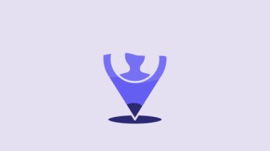 Blue Map marker with a silhouette of a person icon isolated on purple background. GPS location symbol. 4K Video motion graphic animation.