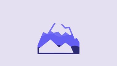 Blue Mountains with flag on top icon isolated on purple background. Symbol of victory or success concept. Goal achievement. 4K Video motion graphic animation.