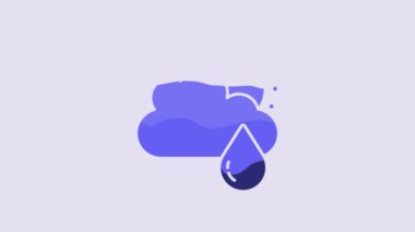 Blue Cloud with rain and sun icon isolated on purple background. Rain cloud precipitation with rain drops. 4K Video motion graphic animation.