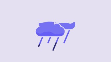 Blue Cloud with rain icon isolated on purple background. Rain cloud precipitation with rain drops. 4K Video motion graphic animation.