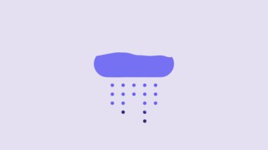 Blue Cloud with rain icon isolated on purple background. Rain cloud precipitation with rain drops. 4K Video motion graphic animation.