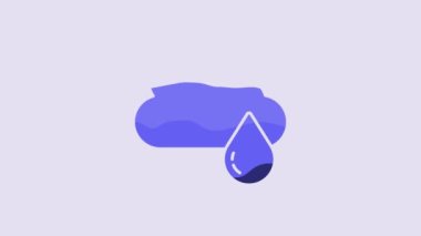 Blue Cloud with rain icon isolated on purple background. Rain cloud precipitation with rain drops. 4K Video motion graphic animation.