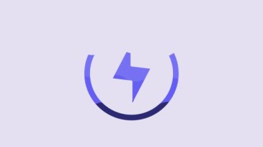 Blue Lightning bolt icon isolated on purple background. Flash sign. Charge flash icon. Thunder bolt. Lighting strike. 4K Video motion graphic animation.