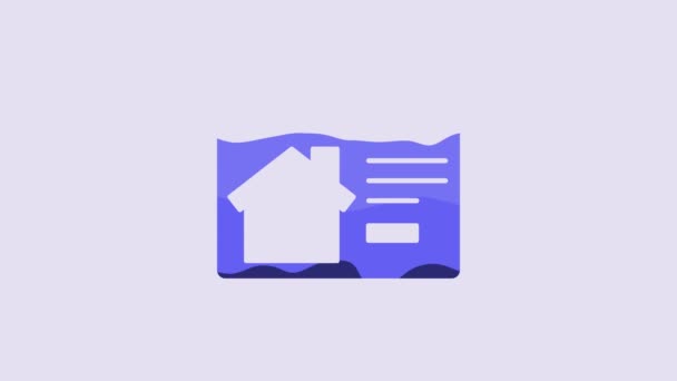 蓝色在线房地产在浏览器图标隔离的紫色背景 住房贷款的概念 购买房产 4K视频运动图形动画 — 图库视频影像