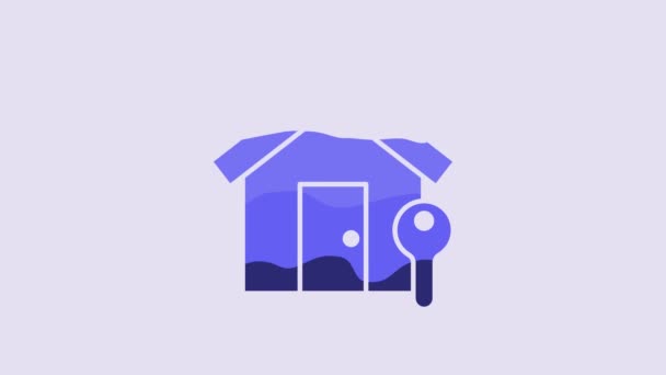 Blue House Key Icon Isolated Purple Background Concept House Turnkey — Wideo stockowe