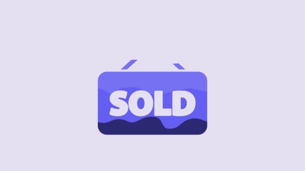 Blue Hanging Sign Text Sold Icon Isolated Purple Background Sold — Stok video