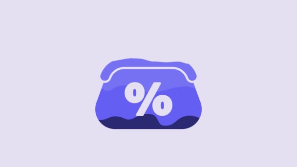 Blue Purse Money Percent Icon Isolated Purple Background Percent Loyalty — Vídeo de Stock
