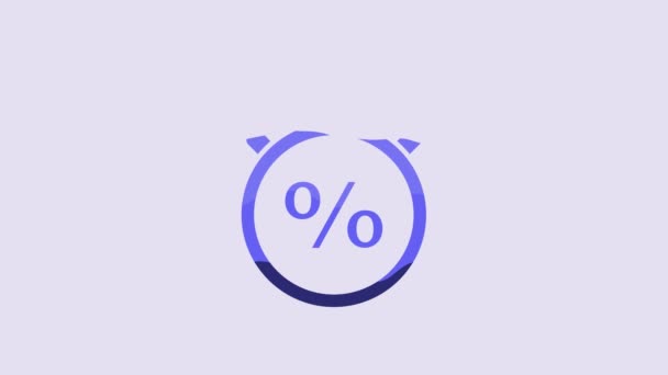 Blue Stopwatch Percent Icon Isolated Purple Background Time Timer Sign — Stock Video