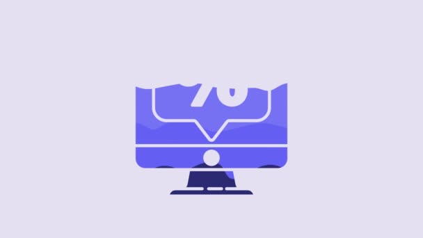 Blue Procent Sleva Monitor Ikona Izolované Fialovém Pozadí Procento Prodeje — Stock video