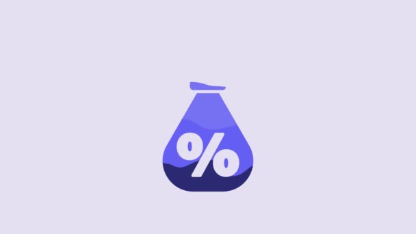 Blue Money Bag Percent Icon Isolated Purple Background Cash Banking — Video Stock