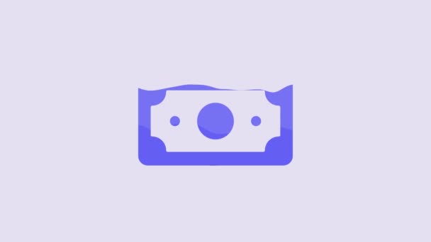 Blue Stacks Papel Moneda Icono Efectivo Aislado Sobre Fondo Púrpura — Vídeo de stock