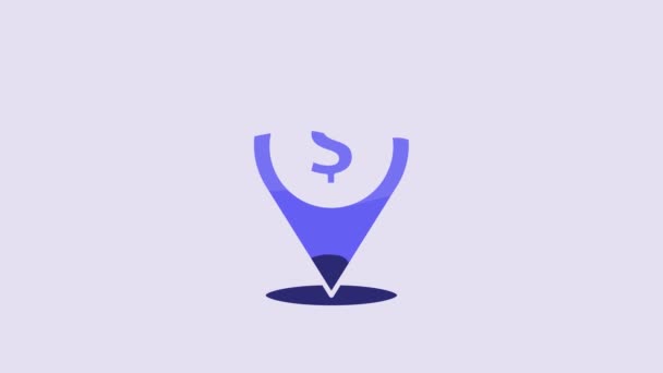 Blue Cash Location Pin Icon Isolated Purple Background Pointer Dollar — ストック動画