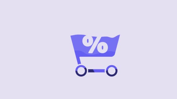Blue Shopping Cart Icon Isolated Purple Background Online Buying Concept — Stock video