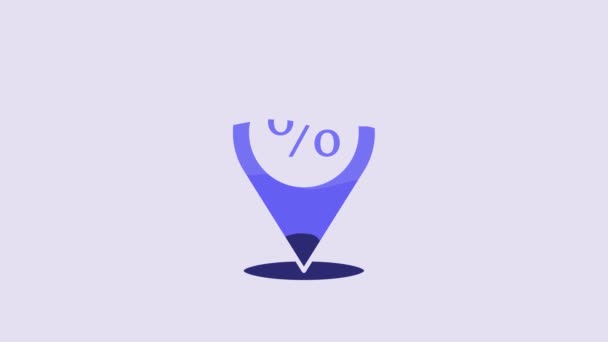 Blaue Location Mit Prozentrabattsymbol Auf Violettem Hintergrund Geldstandort Ikone Geschäfts — Stockvideo