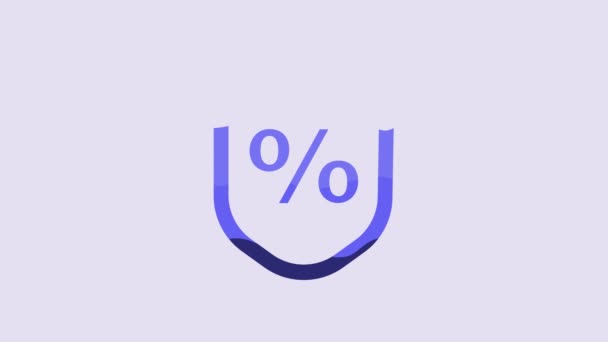 Blue Loan Percent Icon Isolated Purple Background Protection Shield Sign — Vídeos de Stock