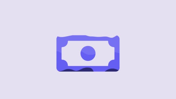 Blue Stacks Paper Money Cash Icon Isolated Purple Background Money — Vídeo de stock
