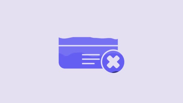 Niebieska Karta Kredytowa Usunąć Ikonę Izolowane Fioletowym Tle Płatność Online — Wideo stockowe